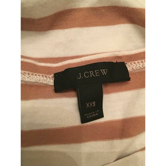 J. Crew White brown Striped Long Sleeve Suede Shoulder Tee XXS - Picture 4 of 8